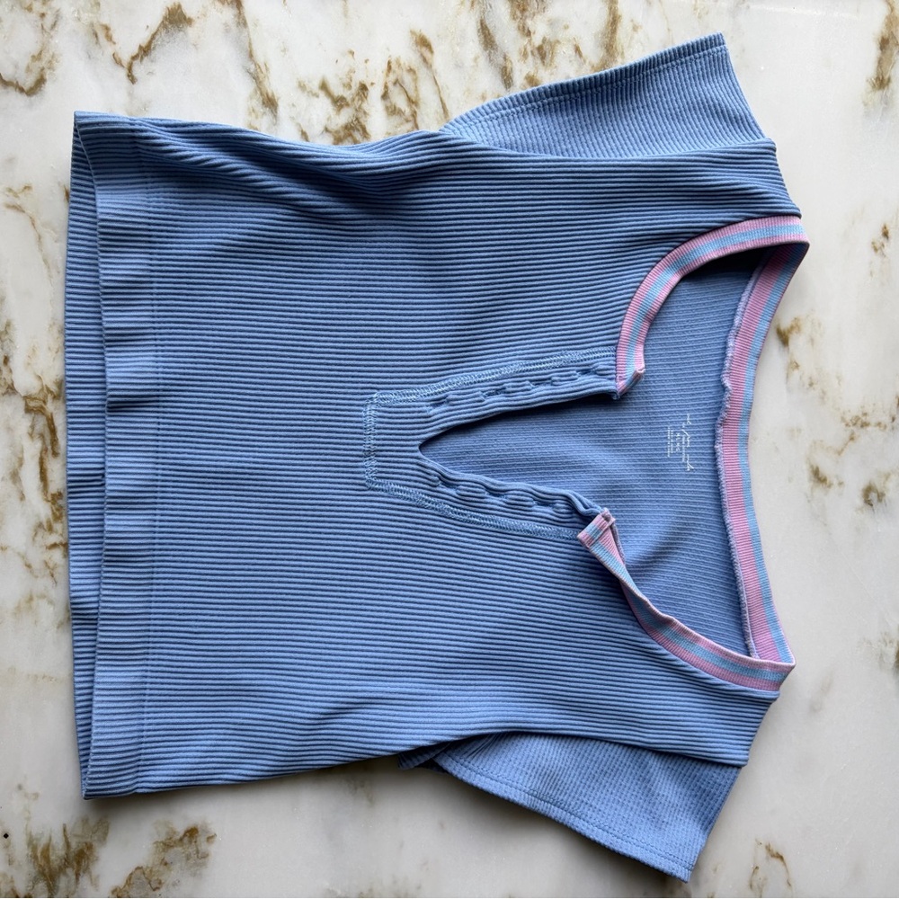 Urban Outfitters Out From Under Sleeveless T-Shirt Blue with Pink Trim